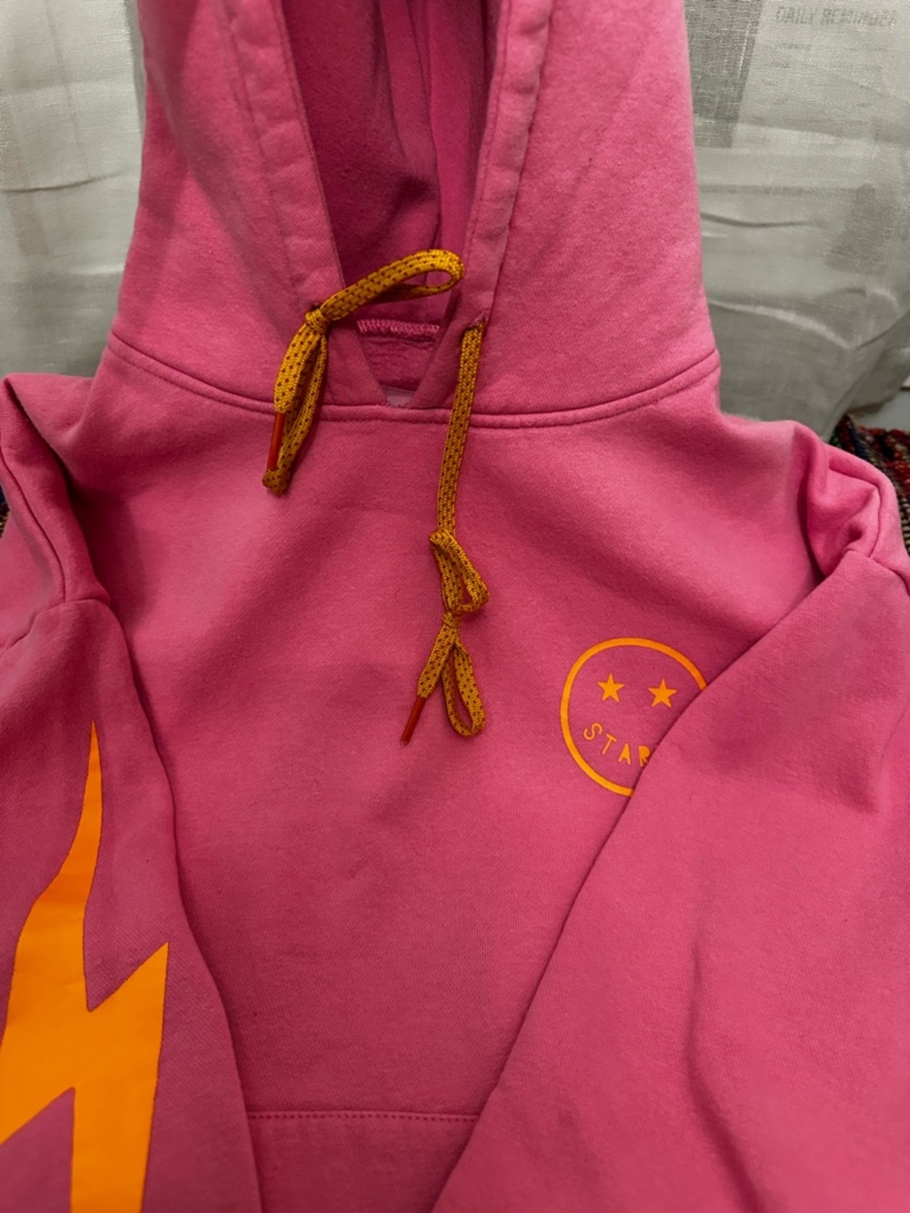 Hot Pink Hoodie Sweatshirt with Florescent Accent lightning bolt - Picture 4 of 7